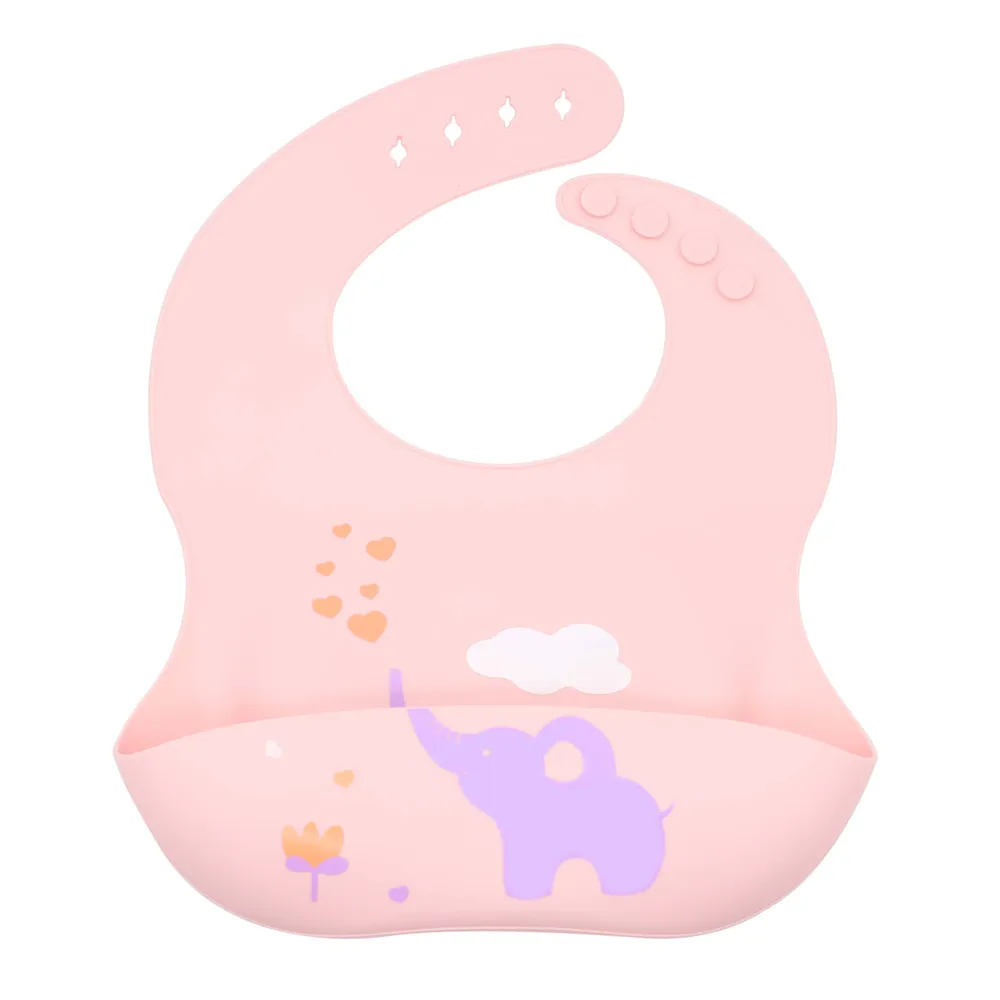Food Grade Silicone Adjustable Baby Bibs with Food Catcher Pocket Easily Wipe Clean for 0-3 years old big image 1