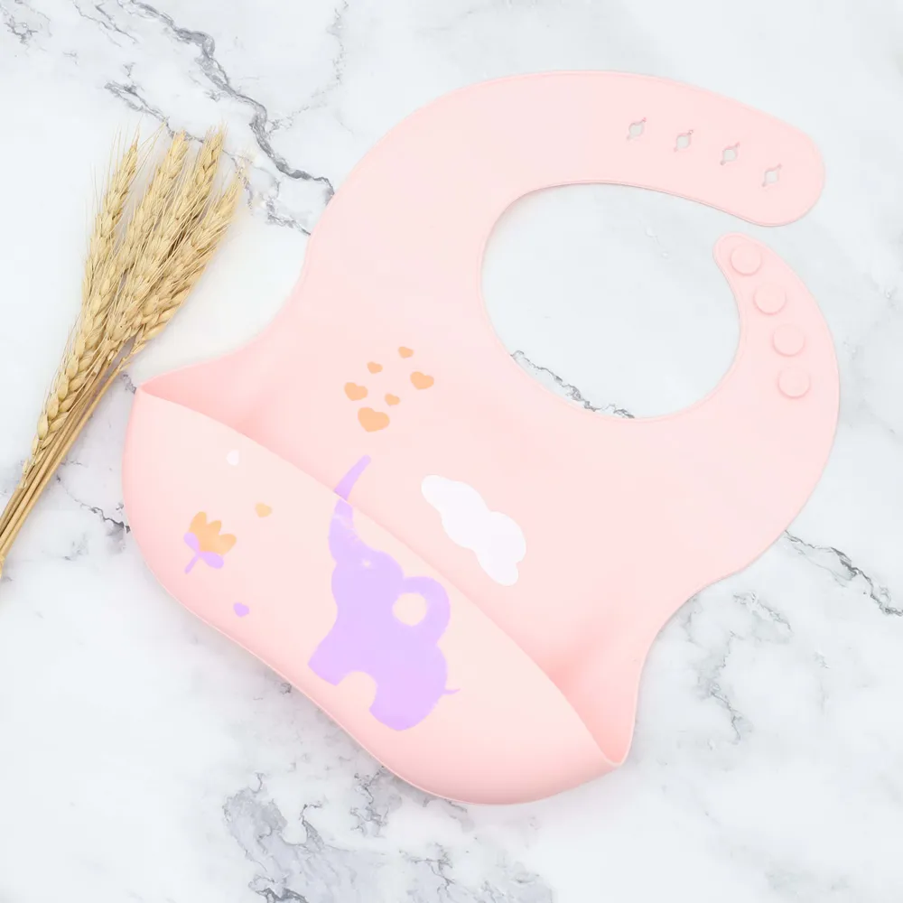 Food Grade Silicone Adjustable Baby Bibs with Food Catcher Pocket Easily Wipe Clean for 0-3 years old  image 4