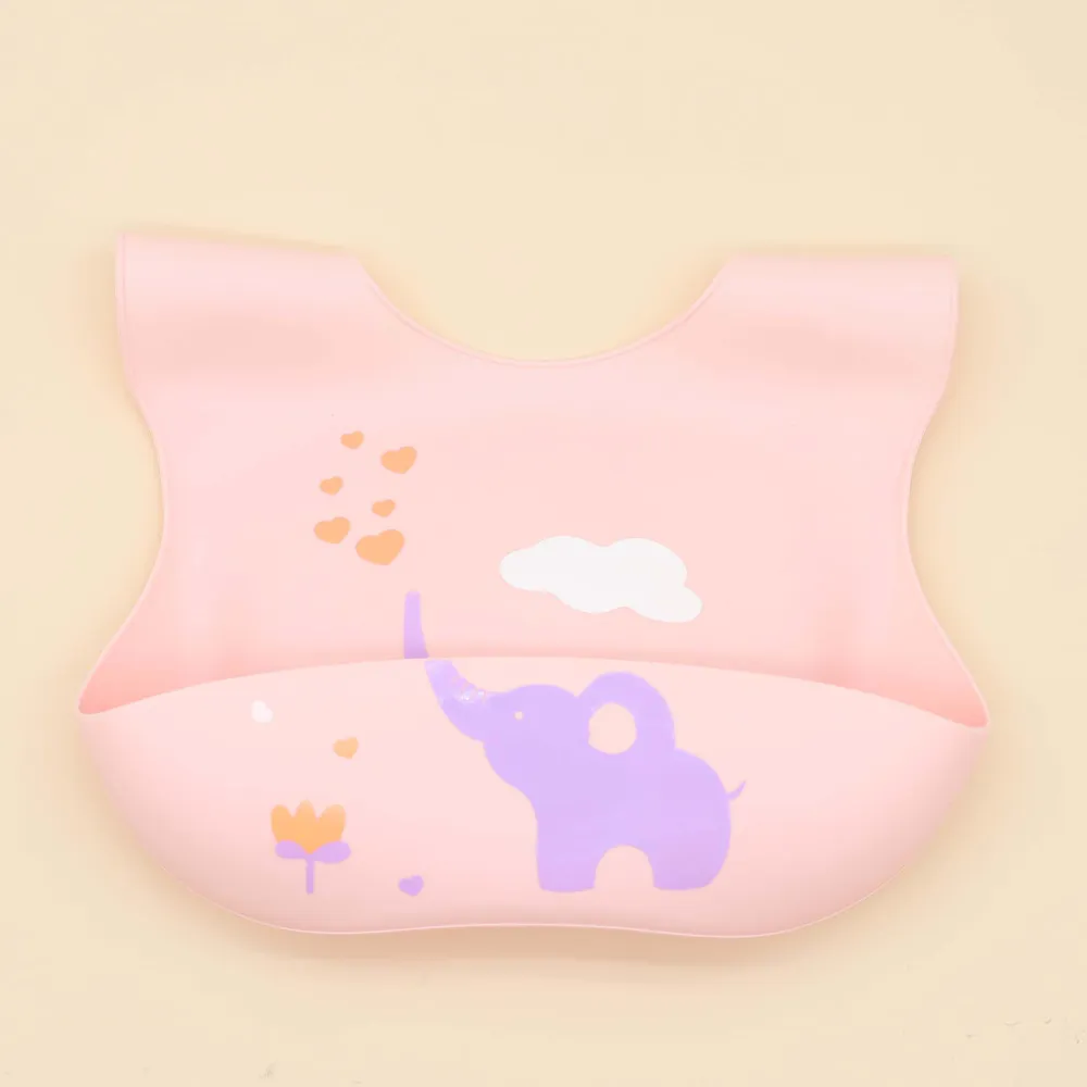 Food Grade Silicone Adjustable Baby Bibs with Food Catcher Pocket Easily Wipe Clean for 0-3 years old  image 5