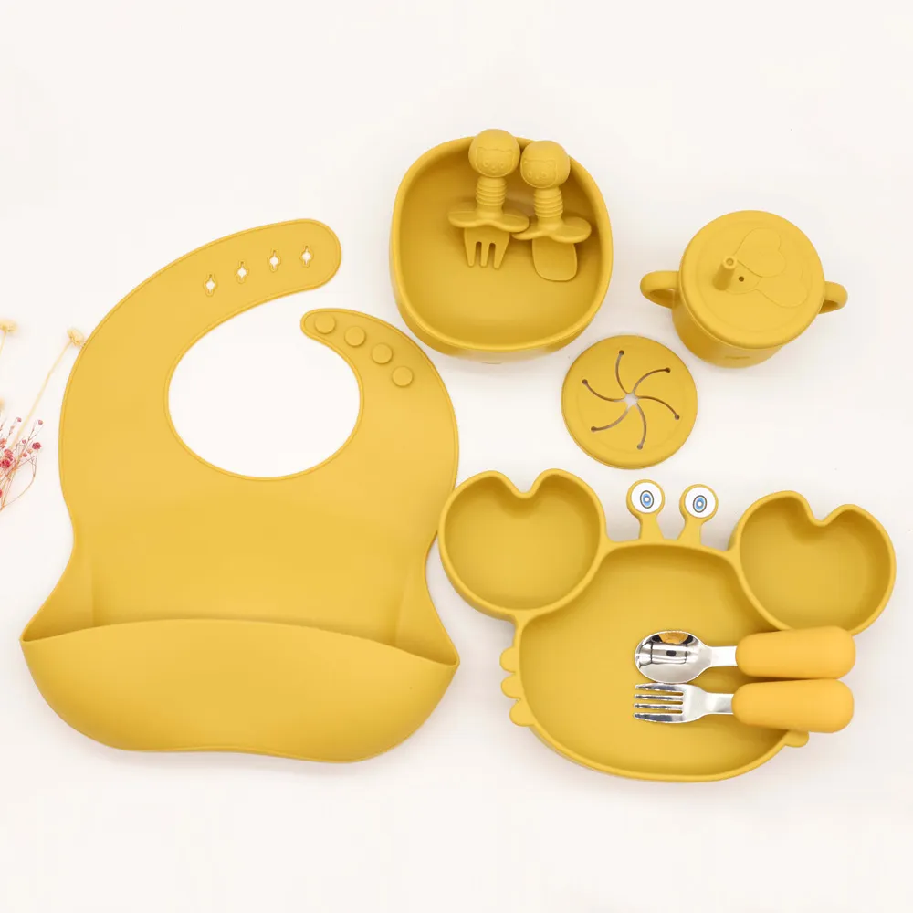 BPA-Free Silicone Suction Bowl and Plate Set for Babies Yellow