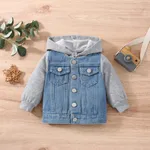 Baby Boy Button Design Denim Splicing Hooded Long-sleeve Jacket Blue