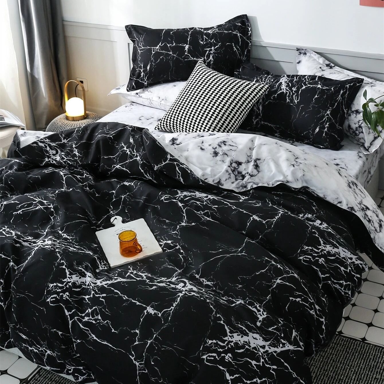 

3 Piece Bedding Duvet Cover Set Black and White Marble Print Luxury Duvet Cover Set 1 Duvet Cover & 2 Pillow Cases