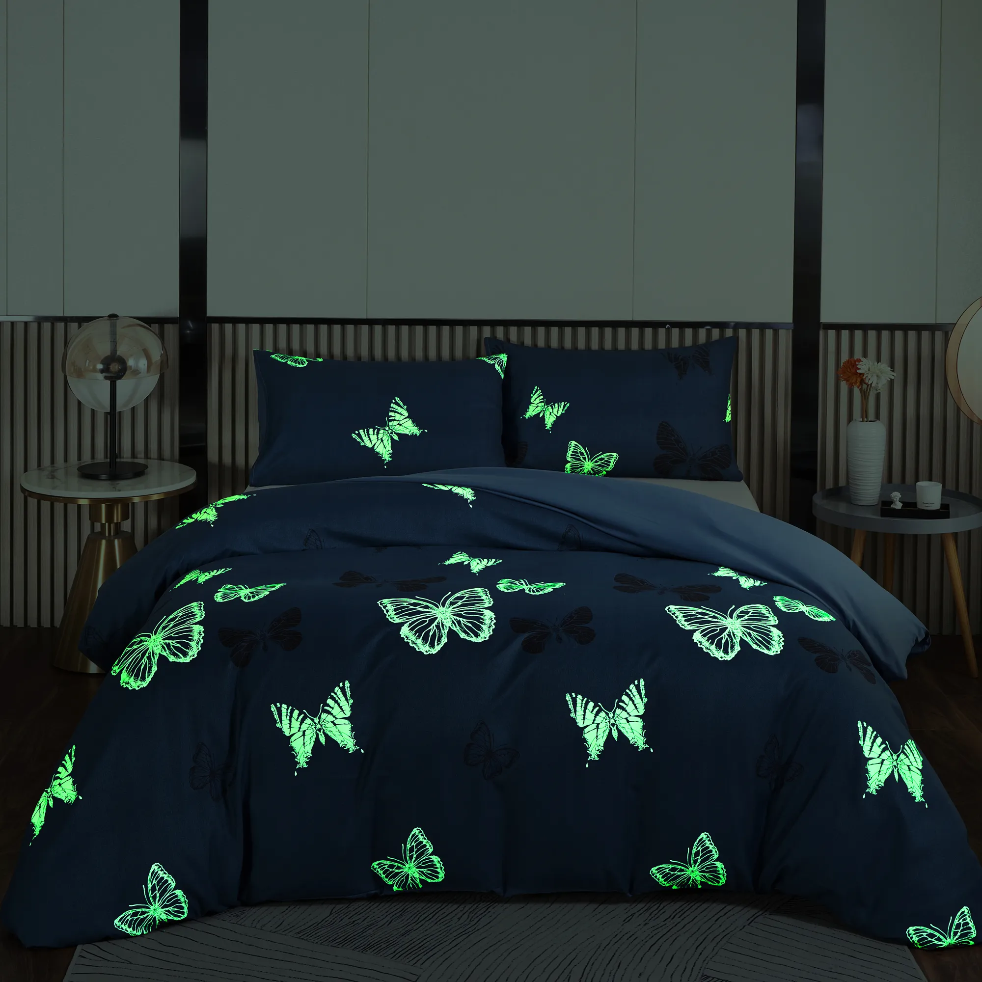 3 Piece Luminous Butterfly Print Duvet Cover Set Extra Soft Comforter Cover 1 Duvet Cover & 2 Pillowcases Full Duvet Cover Bedding Set