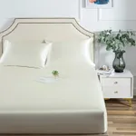 Satin Mattress Protector Non-slip Artificial Satin Silk Mattress Pad Cover Soft Wrinkle Free Fitted Bed Sheet Beige