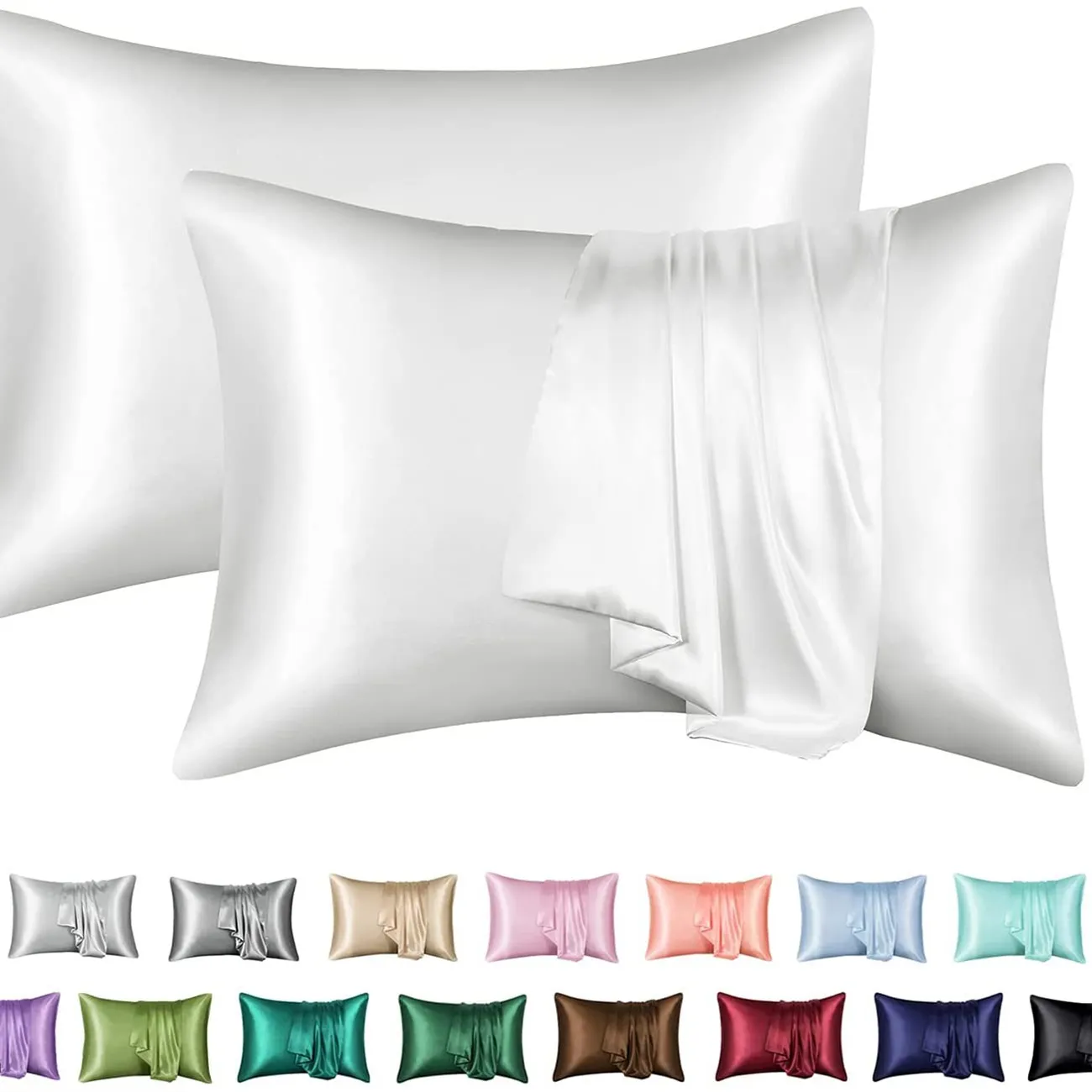 Satin Pillowcase Artificial Silk Satin Pillow Case with Envelope Closure Beige big image 1