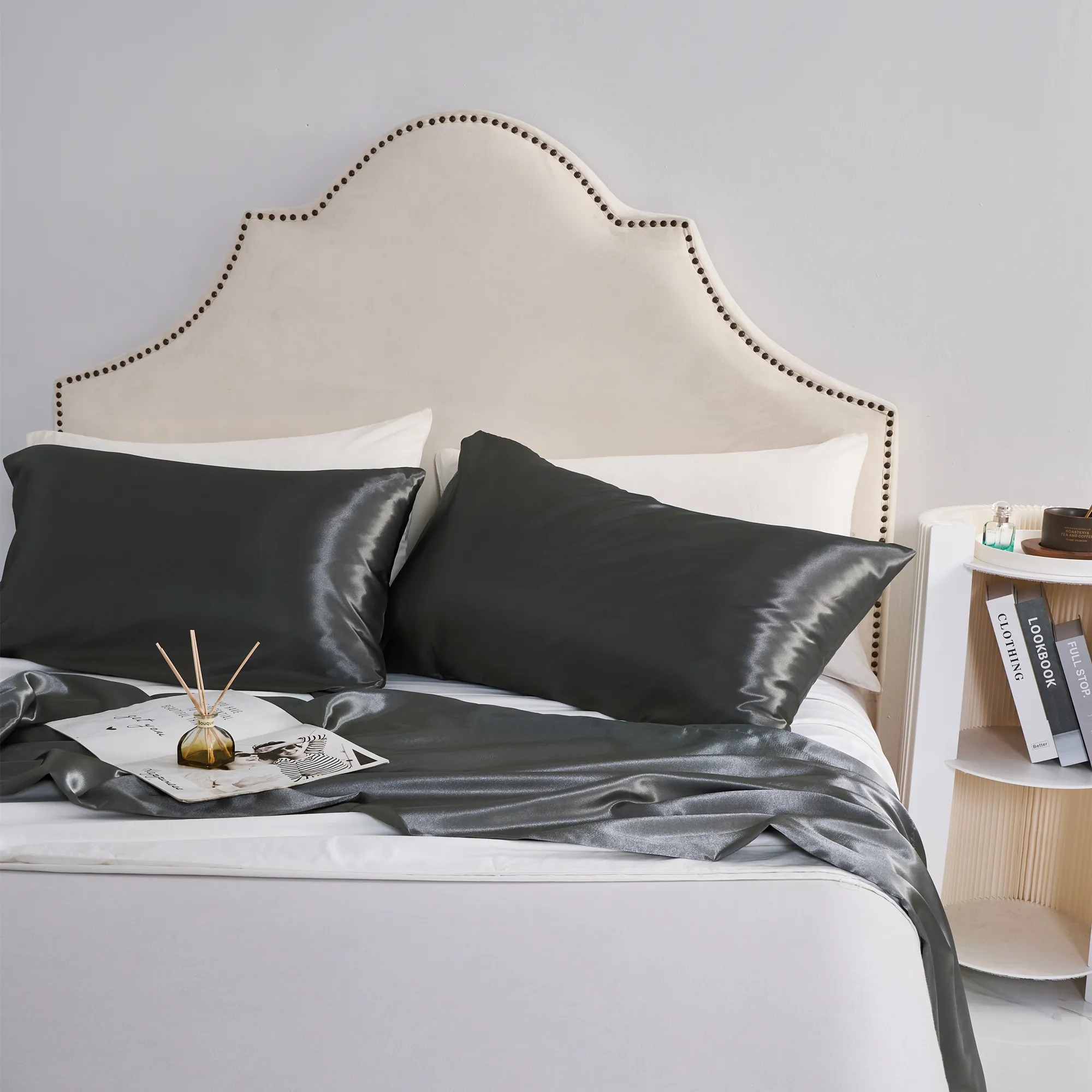 Satin Pillowcase Artificial Silk Satin Pillow Case with Envelope Closure Dark Grey