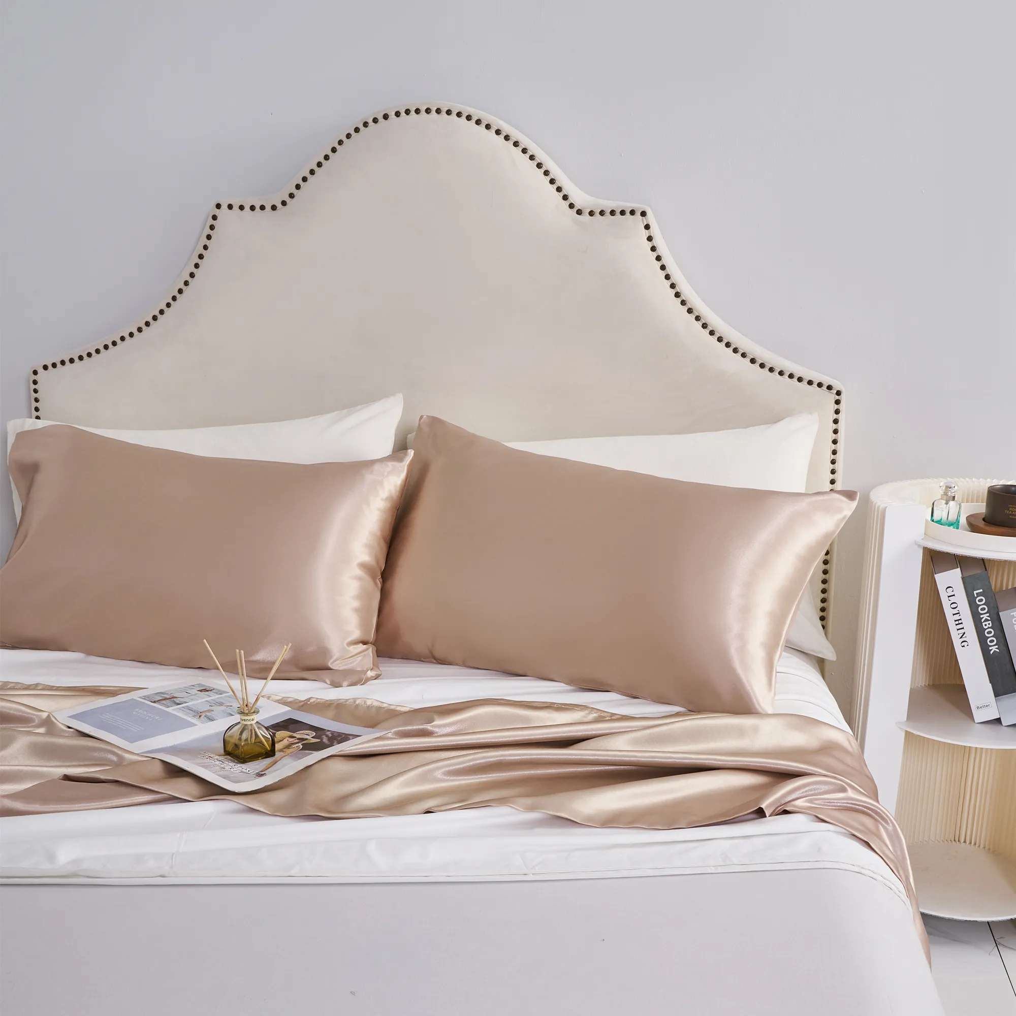 Satin Pillowcase Artificial Silk Satin Pillow Case with Envelope Closure Khaki