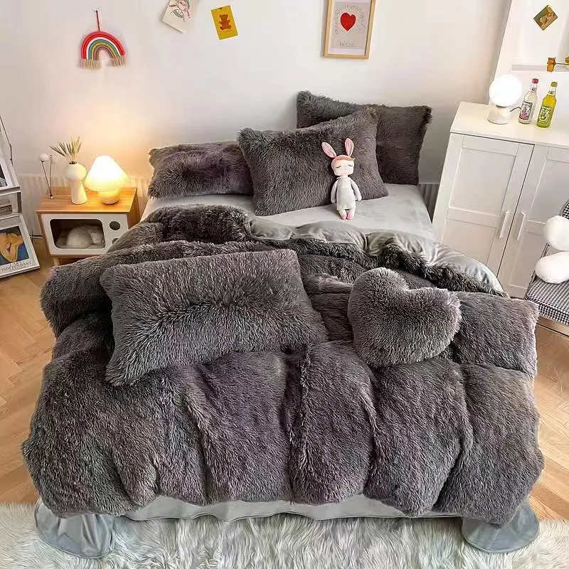3 Piece Solid Plush Bedding Set 1 Fuzzy Fleece Duvet Cover & 2 Pillow Cases