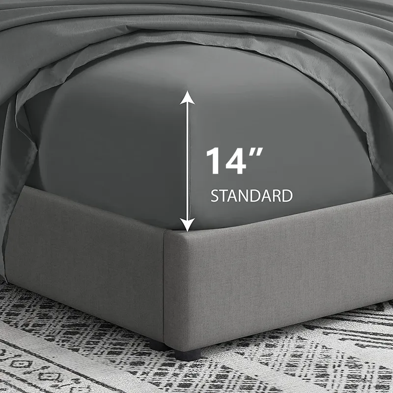 100% Cotton Deep Fitted Sheet Minimalist Plain Non-Slip Soft Comfort Mattress Protector Dark Grey image 4