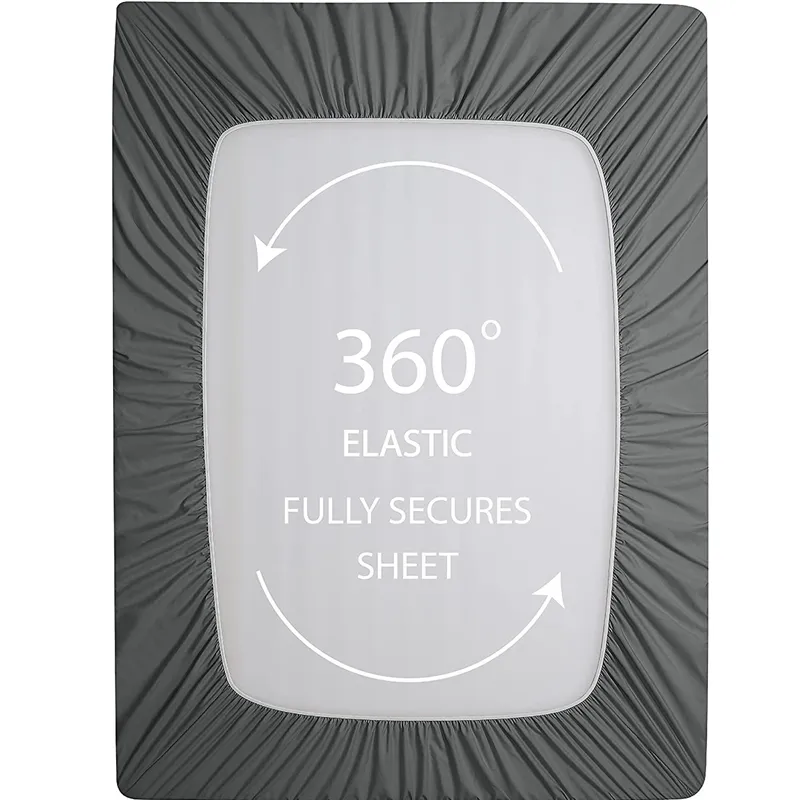 100% Cotton Deep Fitted Sheet Minimalist Plain Non-Slip Soft Comfort Mattress Protector Dark Grey image 5