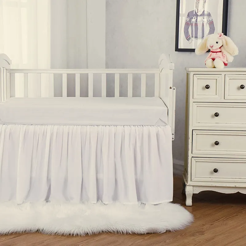 

100% Cotton Ruffled Crib Bed Skirt with Split Corners Nursery Crib Bedding Accessory Toddler Bedding