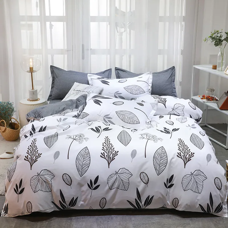 juego de cama con estampado de plantas que incluye funda nórdica y fundas de almohada Blanco big image 1