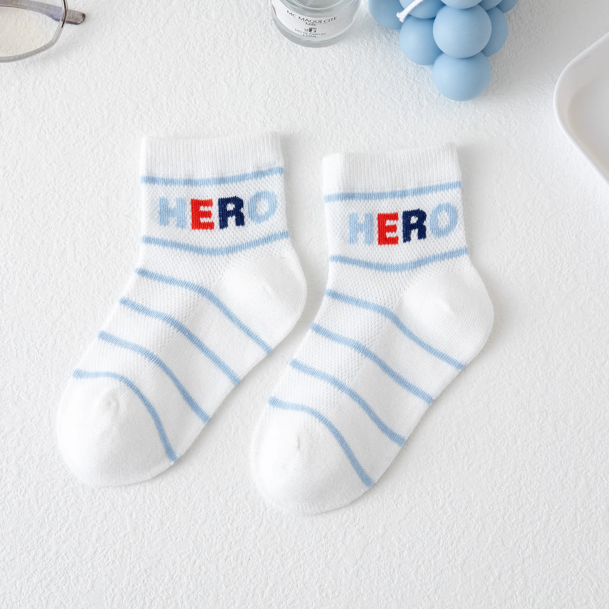 5 Pares Toddler/Kid Letras Stripe Bordado Meias  image 3