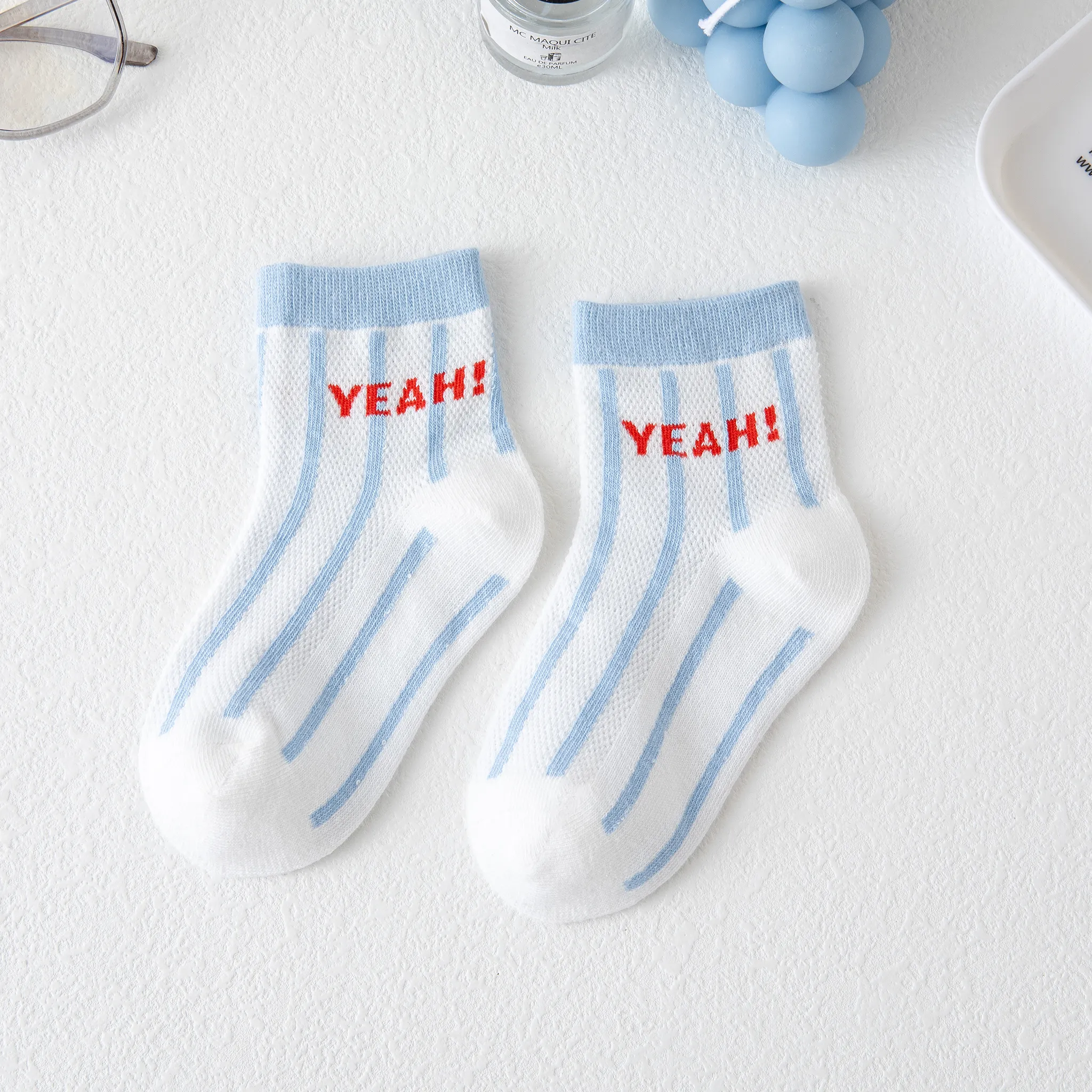 5 Pares Toddler/Kid Letras Stripe Bordado Meias  image 5