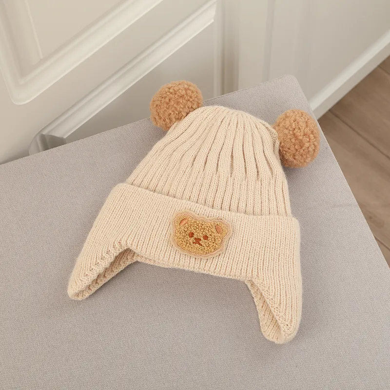 A must-have warm set of woolen ear hats and gloves for Baby/toddler in winter Beige image 3