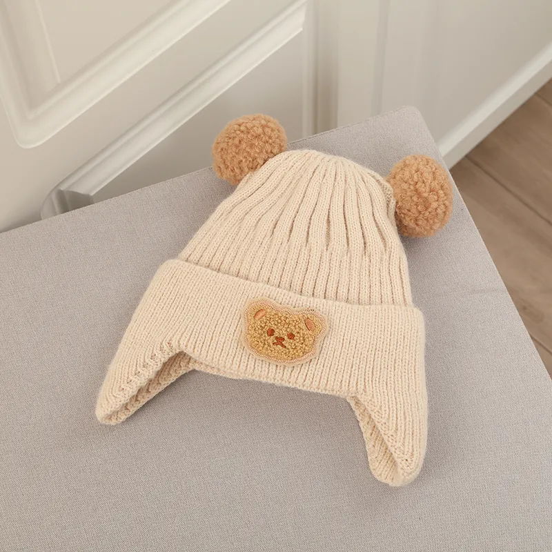 A must-have warm set of woolen ear hats and gloves for Baby/toddler in winter Beige big image 1
