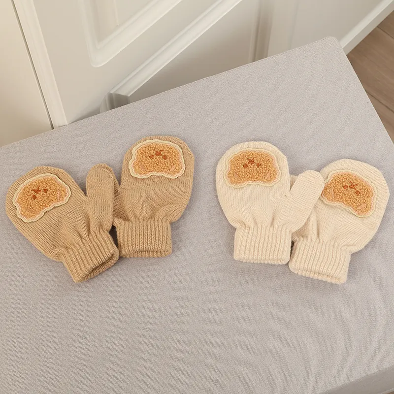 A must-have warm set of woolen ear hats and gloves for Baby/toddler in winter Beige image 4
