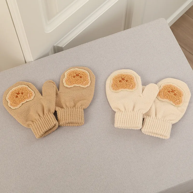 A must-have warm set of woolen ear hats and gloves for Baby/toddler in winter Beige big image 1