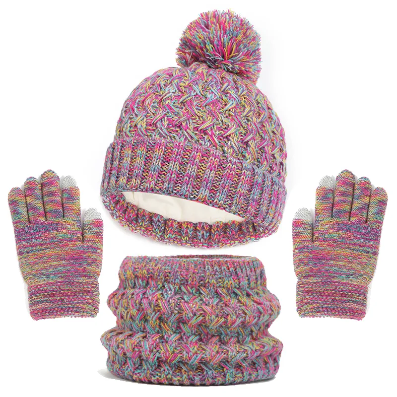 Baby/toddler winter warm and cold-proof three-piece set, knitted woolen hat, neck scarf and gloves Multi-color big image 1