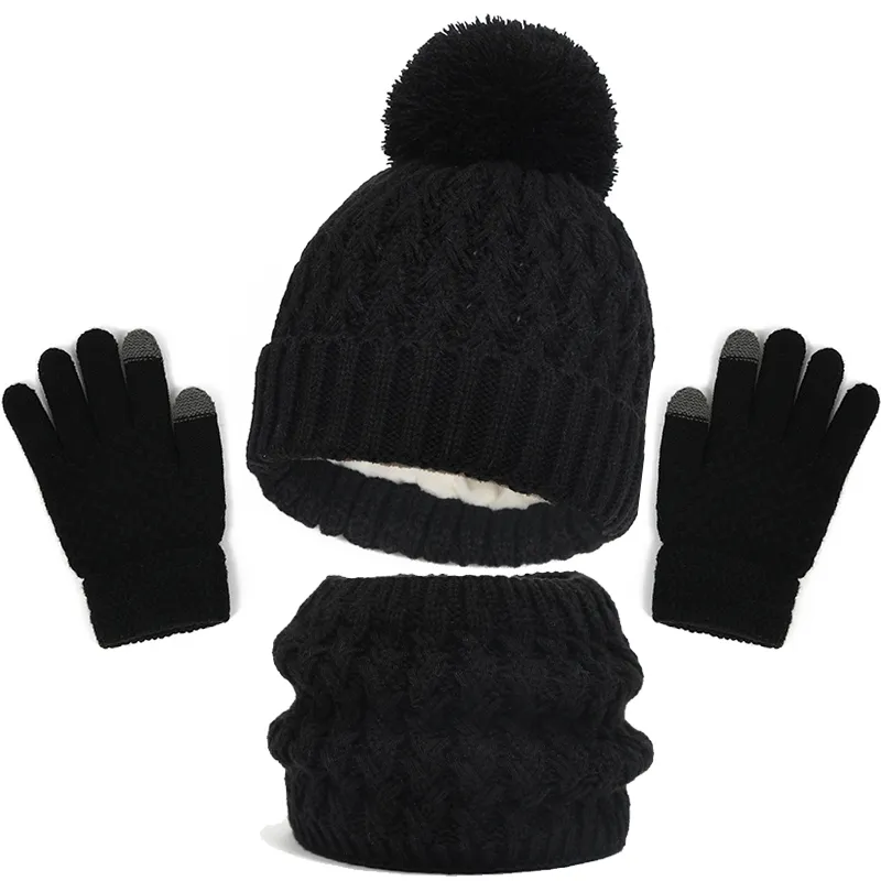 Baby/toddler Winter Warm And Cold-proof Three-piece Set, Knitted Woolen Hat, Neck Scarf And Gloves