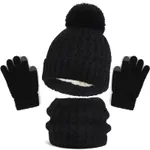 Ensemble trois pièces chaud et résistant au froid pour bébé/tout-petit, chapeau de laine tricoté, foulard et gants Noir