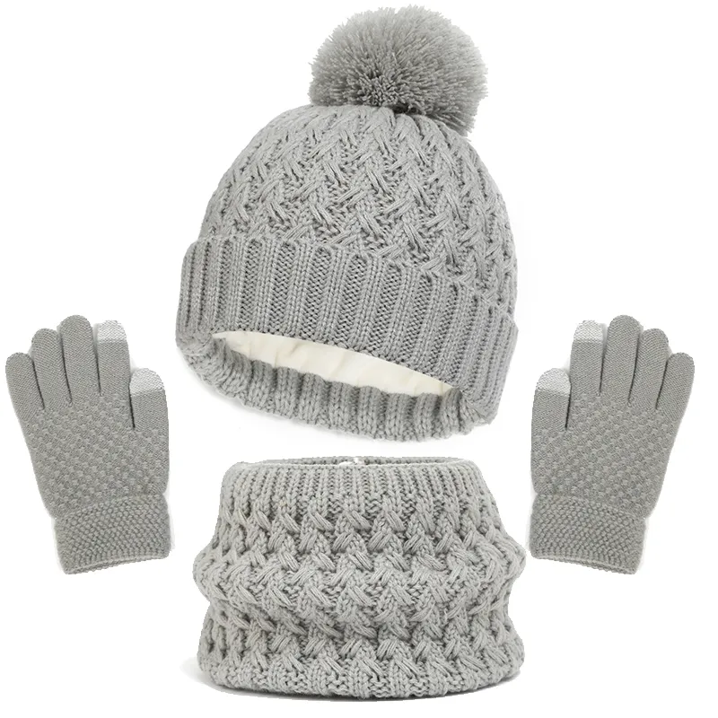 Baby/toddler Winter Warm And Cold-proof Three-piece Set, Knitted Woolen Hat, Neck Scarf And Gloves