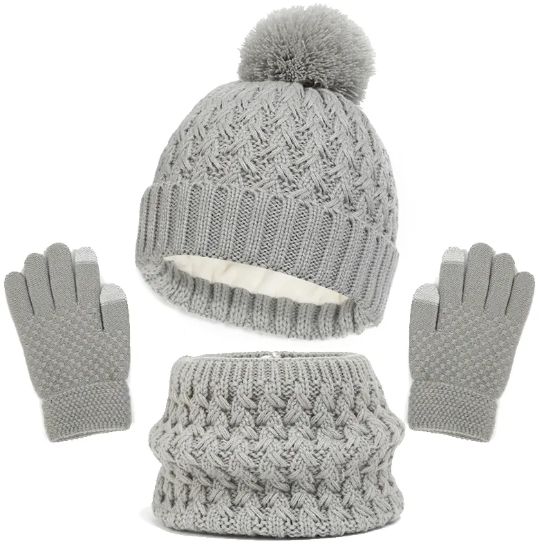 

Baby/toddler winter warm and cold-proof three-piece set, knitted woolen hat, neck scarf and gloves