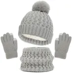 Baby/toddler winter warm and cold-proof three-piece set, knitted woolen hat, neck scarf and gloves Grey