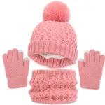 Baby/toddler winter warm and cold-proof three-piece set, knitted woolen hat, neck scarf and gloves Dark Pink