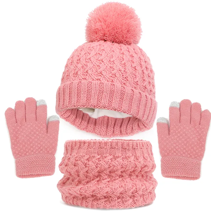 Set di tre pezzi invernale per neonati/neonati e antifreddo, cappello di lana lavorato a maglia, sciarpa per collo e guanti