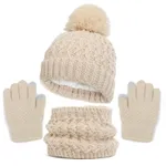 Hat Scarf Gloves Sets - beige-three Pieces