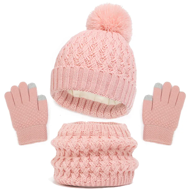 Ensemble Trois Pièces Chaud Et Résistant Au Froid Pour Bébé/tout-petit, Chapeau De Laine Tricoté, Foulard Et Gants