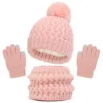 Baby/toddler winter warm and cold-proof three-piece set, knitted woolen hat, neck scarf and gloves Pink