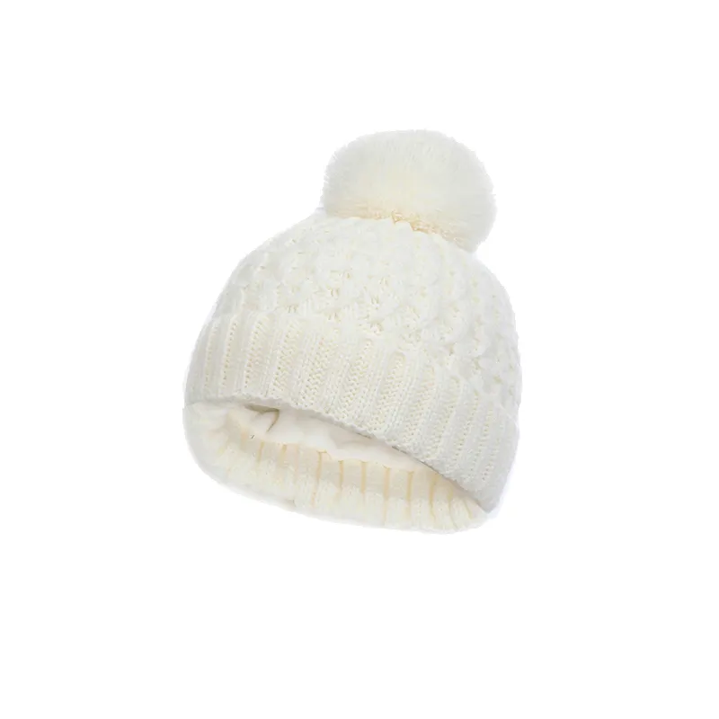Conjunto de três peças quente e à prova de frio para bebês/crianças no inverno, chapéu de lã de malha, lenço no pescoço e luvas Branco big image 1