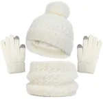 Baby/toddler winter warm and cold-proof three-piece set, knitted woolen hat, neck scarf and gloves White