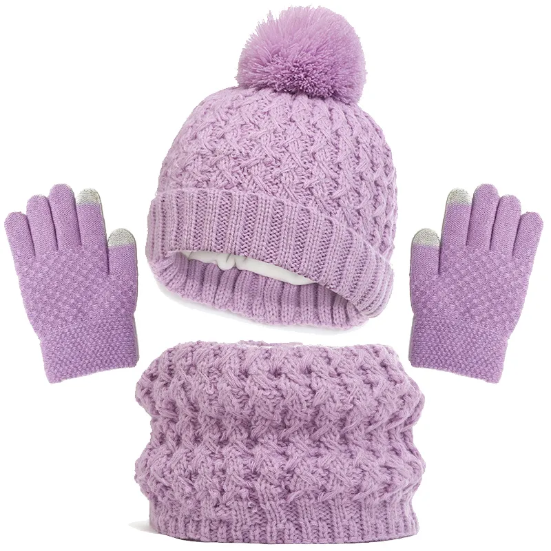 

Baby/toddler winter warm and cold-proof three-piece set, knitted woolen hat, neck scarf and gloves