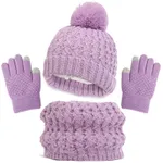 Baby/toddler winter warm and cold-proof three-piece set, knitted woolen hat, neck scarf and gloves Purple