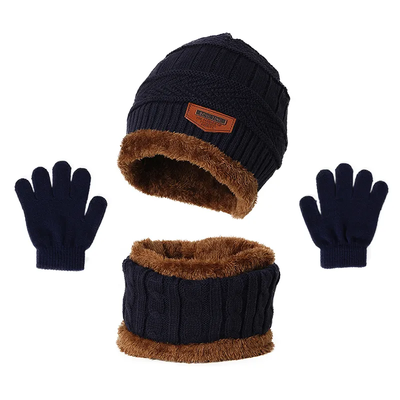 Toddler/kids Essential warm suit in winter, Plush hat  scarf and gloves. Dark Blue big image 1