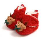 Christmas Family Matching 3D Cartoon Reindeer&Santa Pattern Slippers & Prewalker Shoes Red1