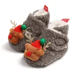 Christmas Family Matching 3D Cartoon Reindeer&Santa Pattern Slippers & Prewalker Shoes Grey1