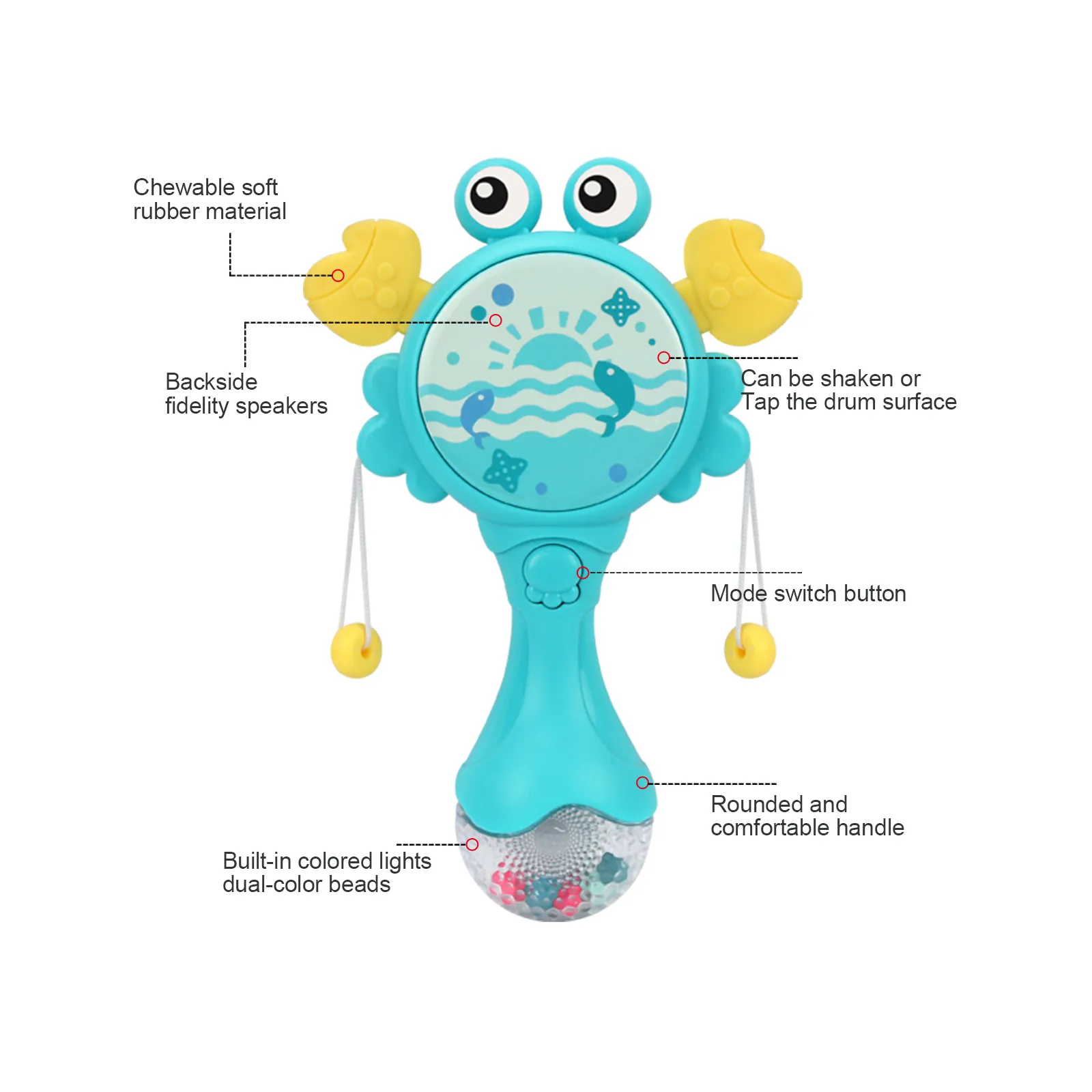 Baby Early Education Crab Hand Drum Light Green image 4