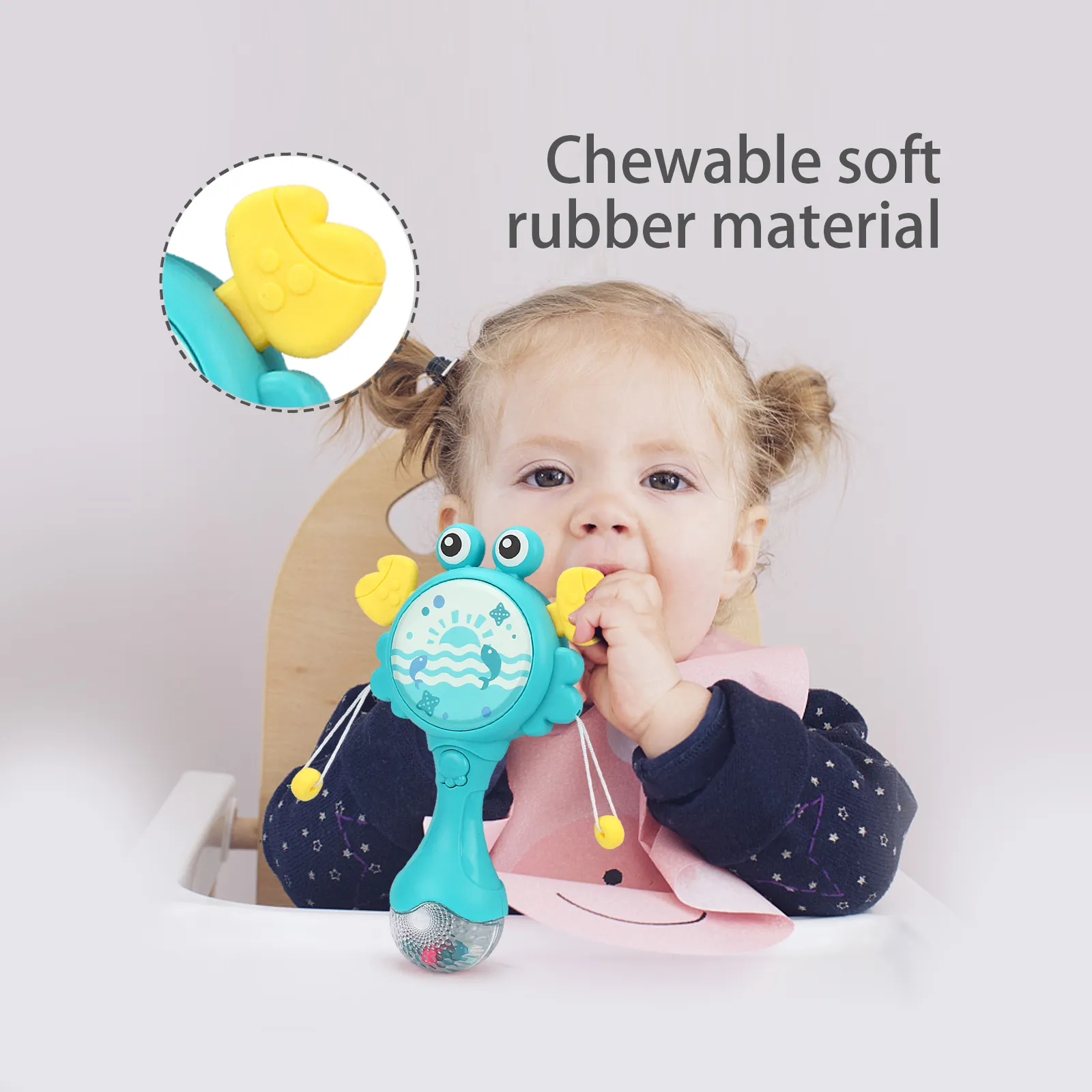 Baby Early Education Crab Hand Drum Light Green image 6