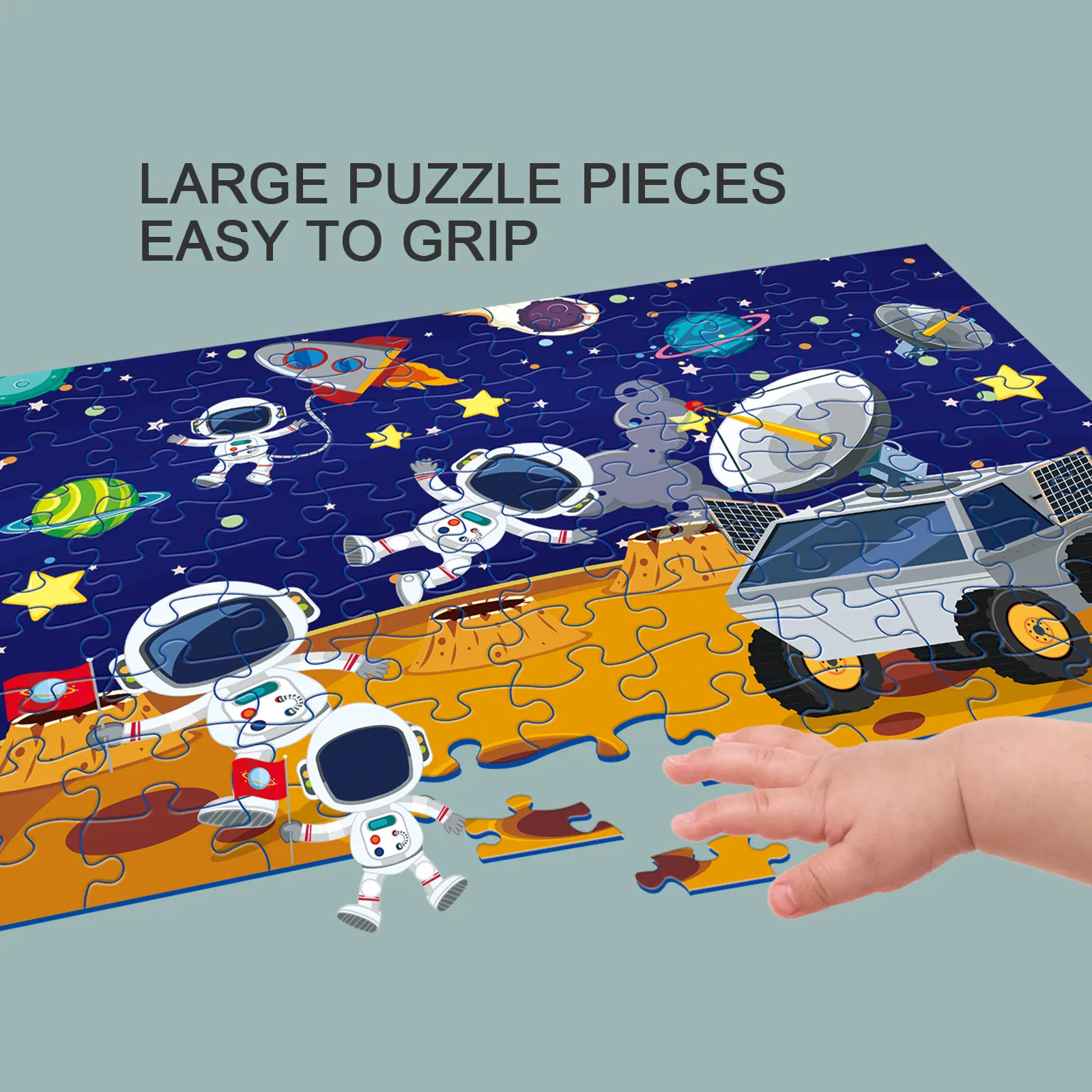 100-Piece Children's Space-themed Jigsaw Puzzle - Large Pieces for Easy Assembly Blue big image 1