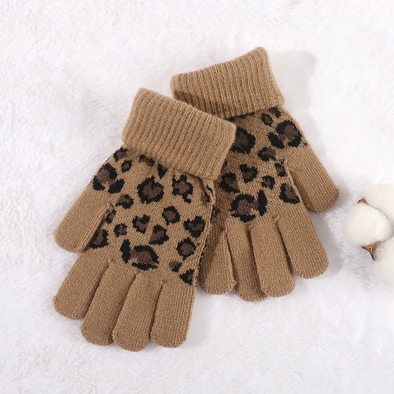 Luvas de malha clássicas com estampa de leopardo para crianças Castanho big image 1