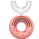 Kinder Cartoon Donut Zahnbürste mit 360 ° U-förmigem Silikon Bürstenkopf Manuelle Zahnbürste Mundreinigung Kinder Training Zahnreinigung Hell rosa