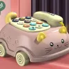 Kinder Telefon Spielzeug Früherziehung Unterhaltungsmusik Spielzeug emuliertes Montessori Telefon Spielzeug simuliertes Festnetz ziehen rosa