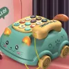 Kinder Telefon Spielzeug Früherziehung Unterhaltungsmusik Spielzeug emuliertes Montessori Telefon Spielzeug simuliertes Festnetz ziehen grün