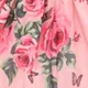 Kid Girl Allover Floral Rose Print Mesh Ruffled Slip Dress Pink