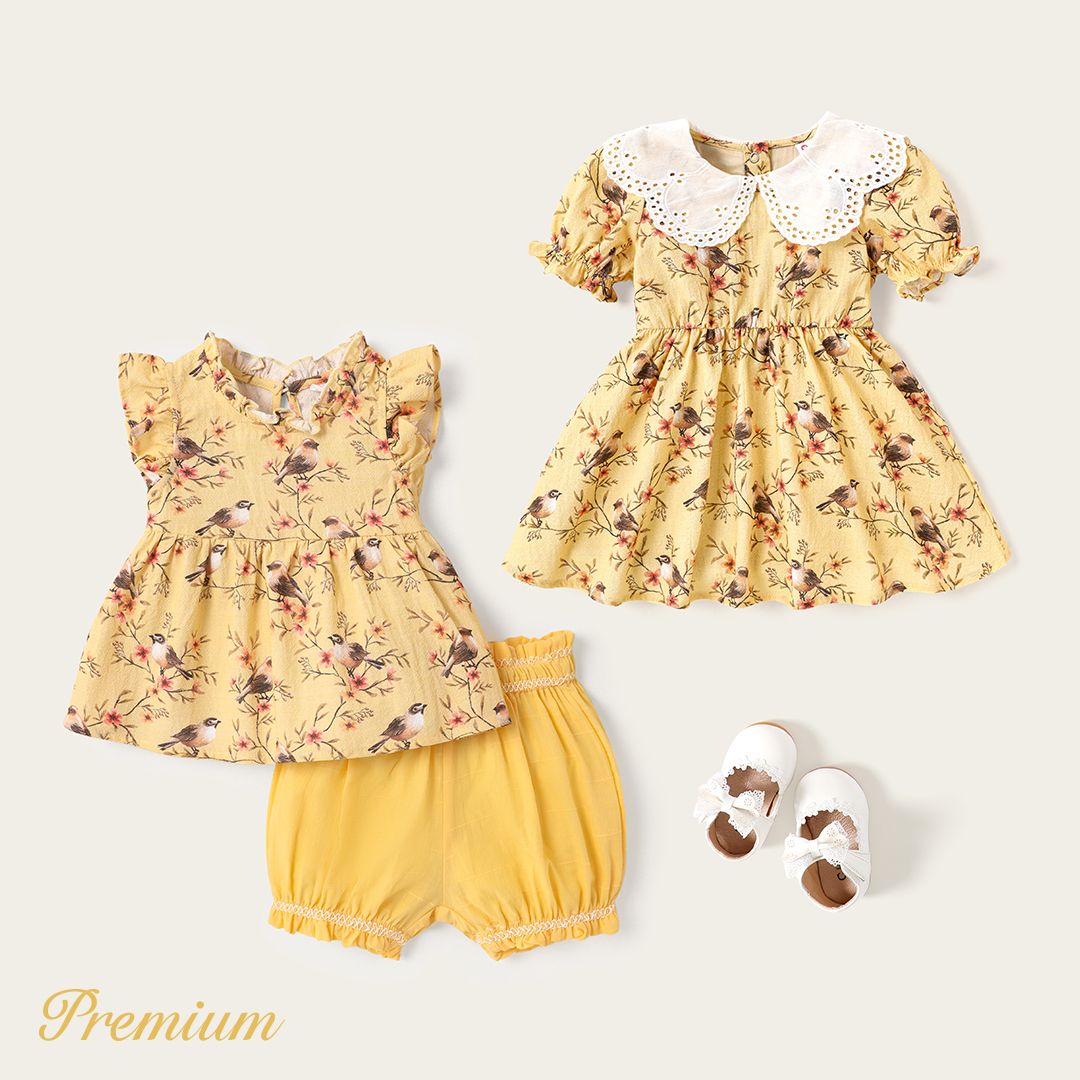 

<Bird Paradise> Baby Girl 100% Cotton Contrast Collar Short-sleeve Dress or Sets