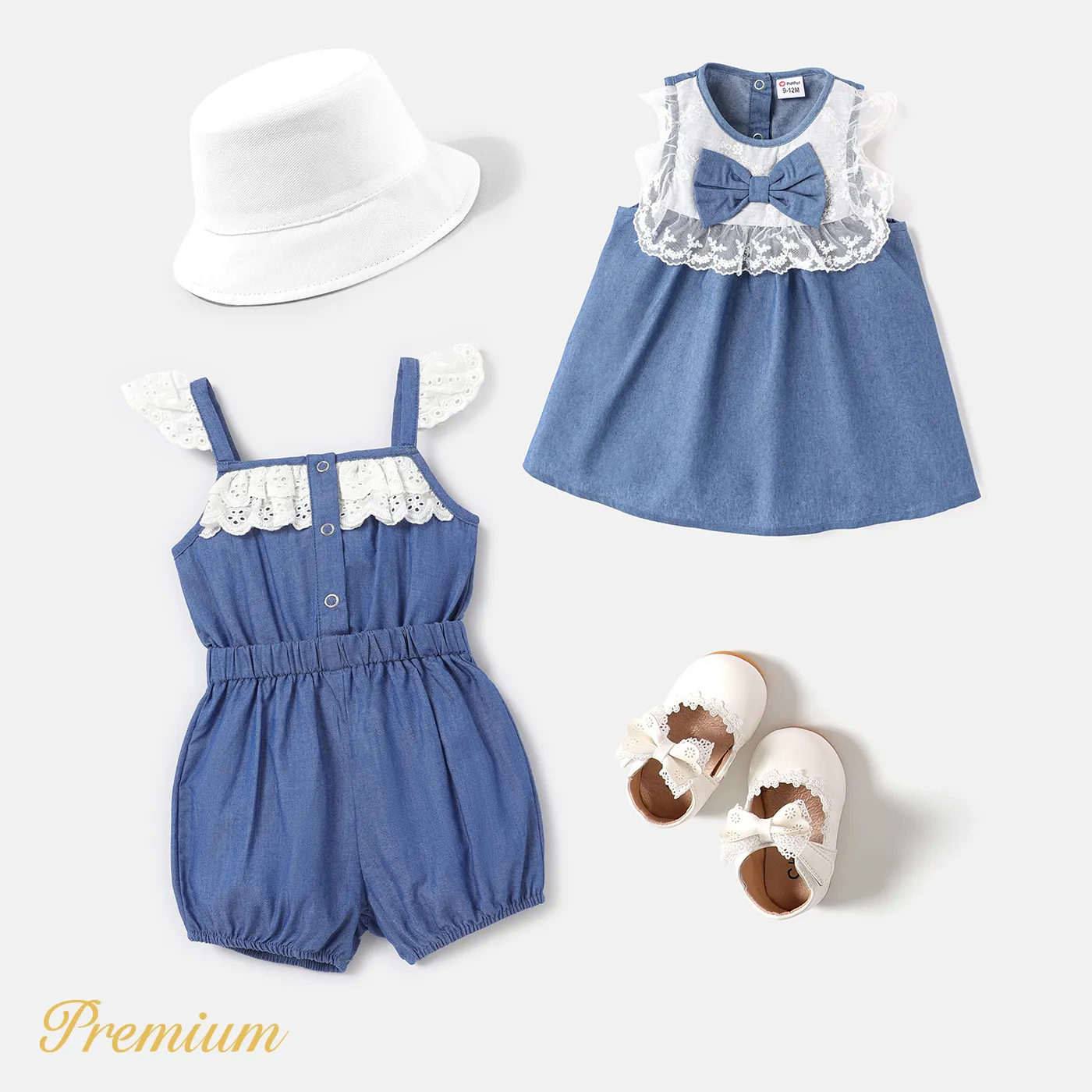 Baby Girl 100% Cotton Denim Splice Ruffled Sleeveless Romper Shorts  image 6